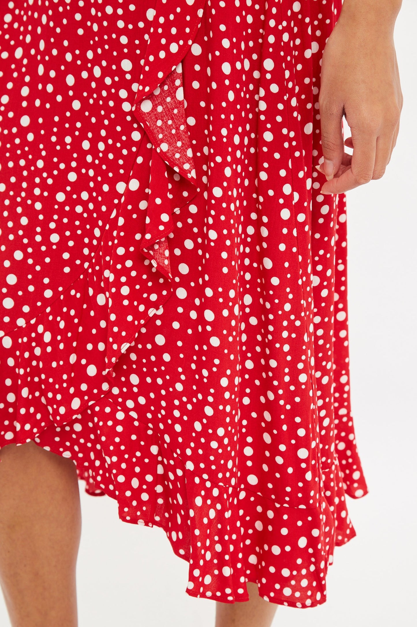 Louche Mara Spot It Print Ruffle Hem Wrap Midi Skirt Red
