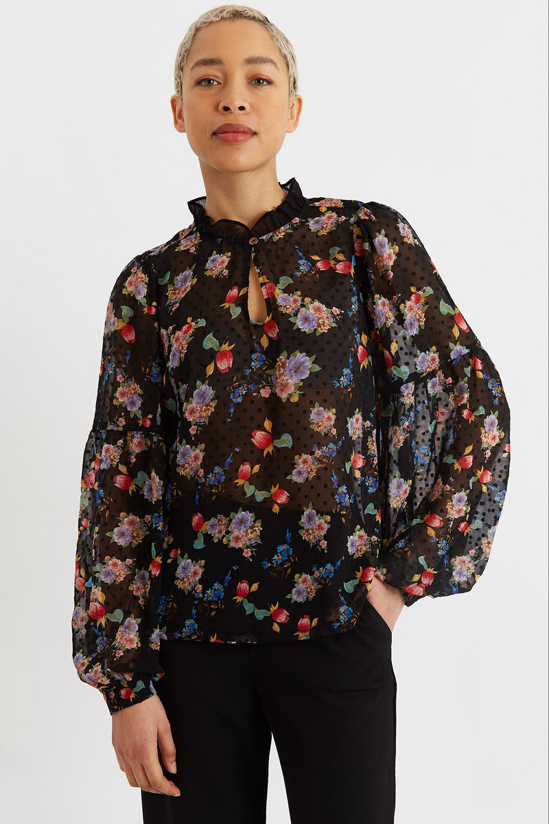 Louche Masha Carpathian Florals Print Long Sleeve Blouse - Front