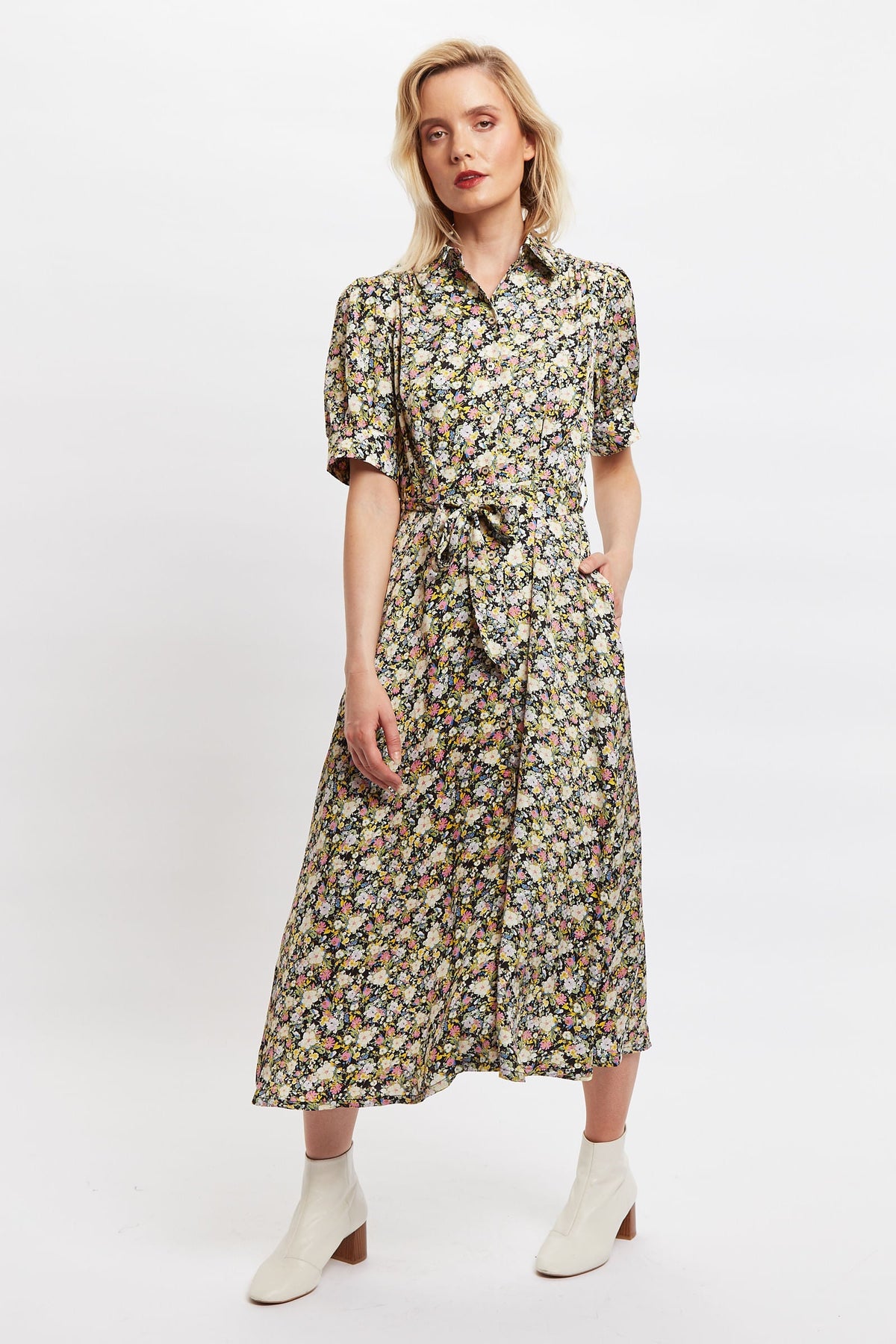 Melia Petal Parade Print Short Sleeve Midi Tea Dress
