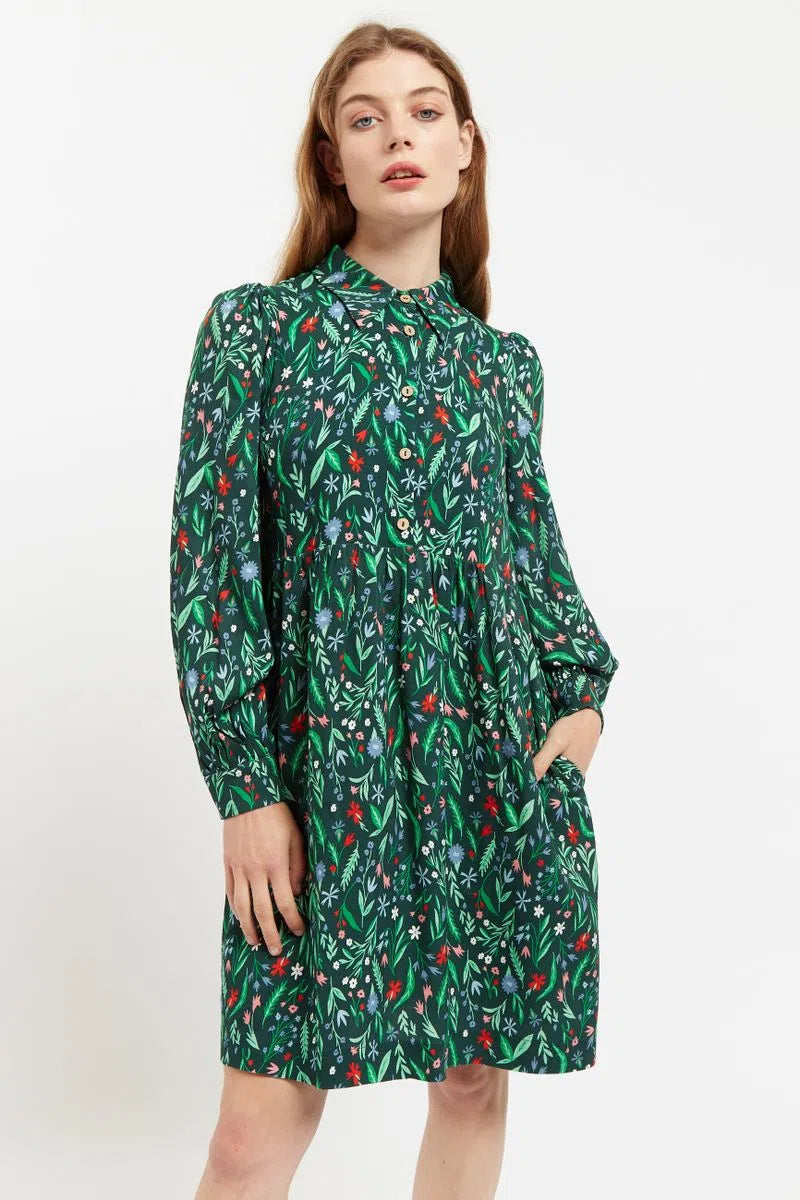 Louche Melly Folk Floral Print Long Sleeve Button Through Mini Dress