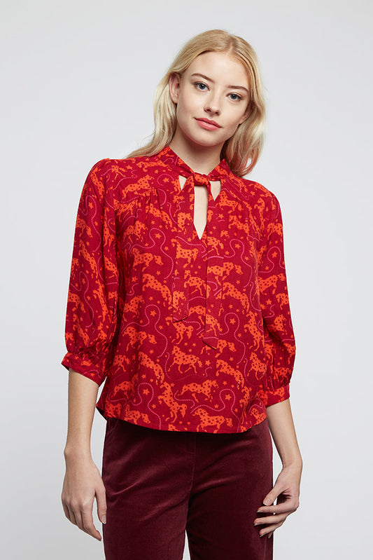 Louche Manuelle Horses Printed Blouse Red