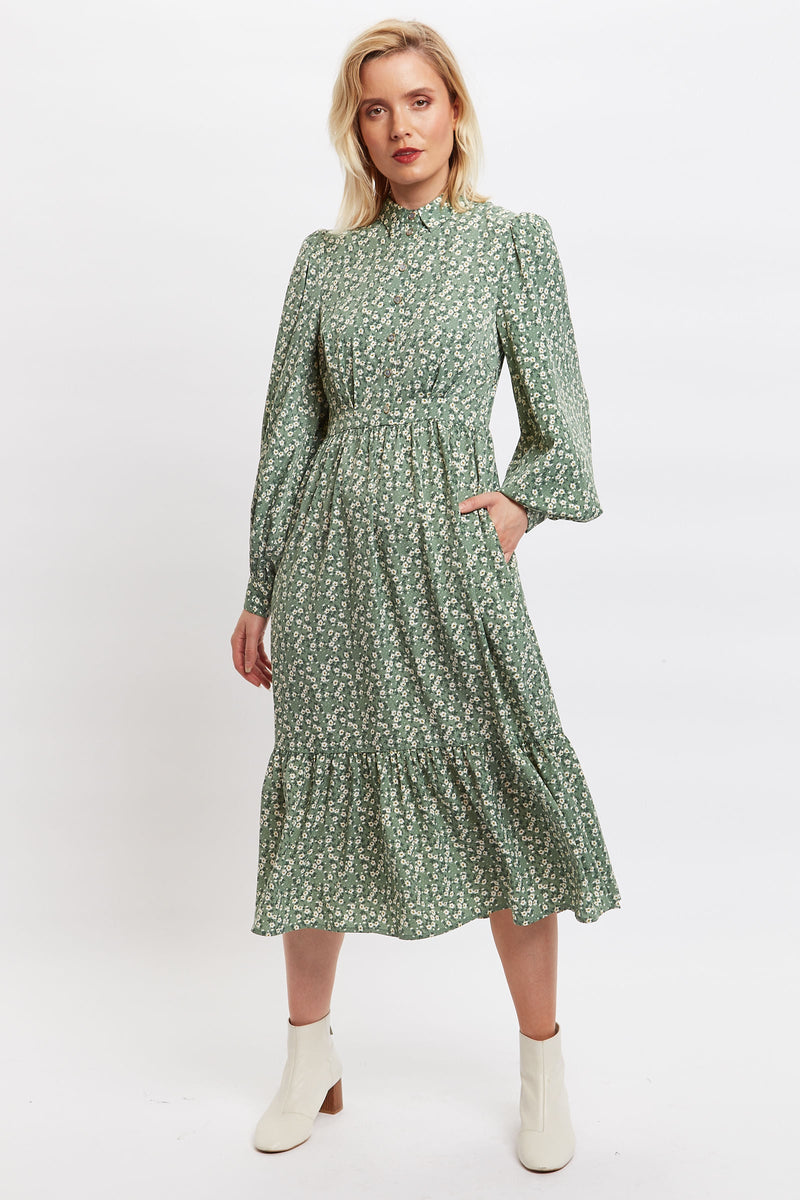 Louche Nathalia Double Daisy Print Tiered Mini Dress - Front