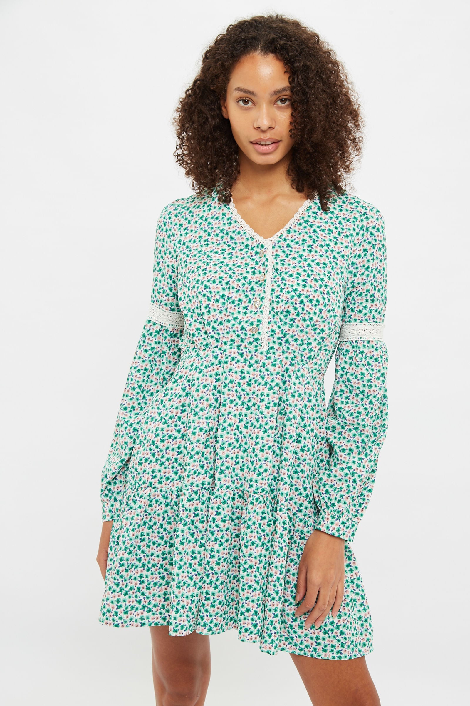 Noomi Blossom Print V Neck Long Sleeve Mini Dress