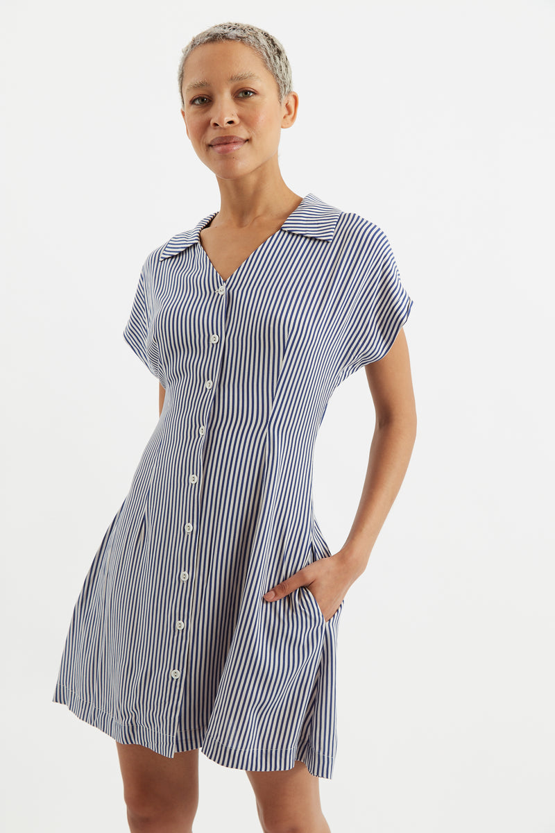 Prudence School Stripe Laced Back Mini Dress - Front