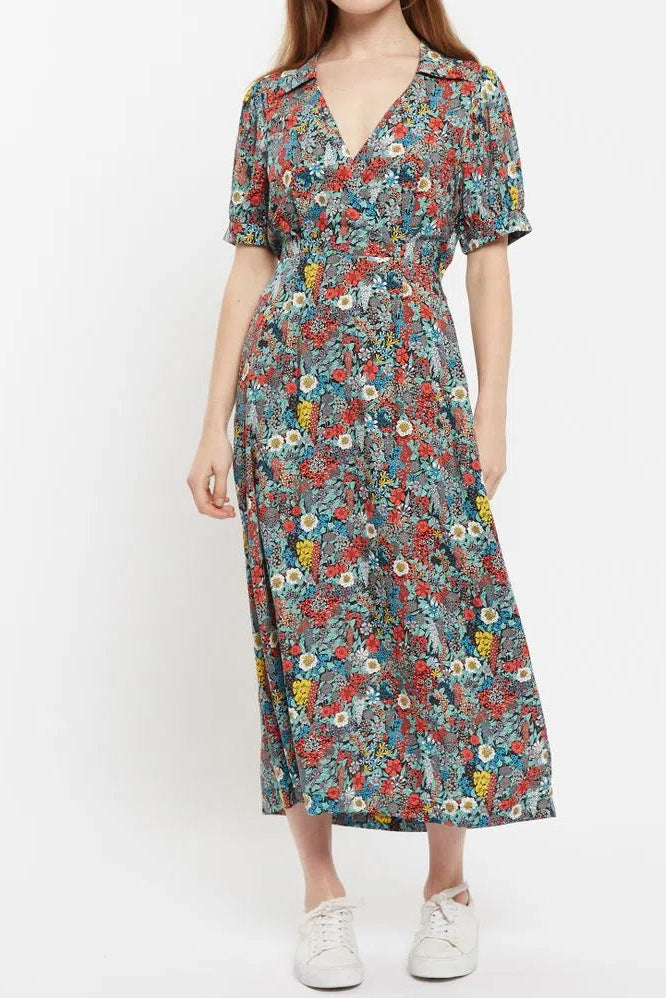 Sakani Floret Print Midi Short Sleeve Dress