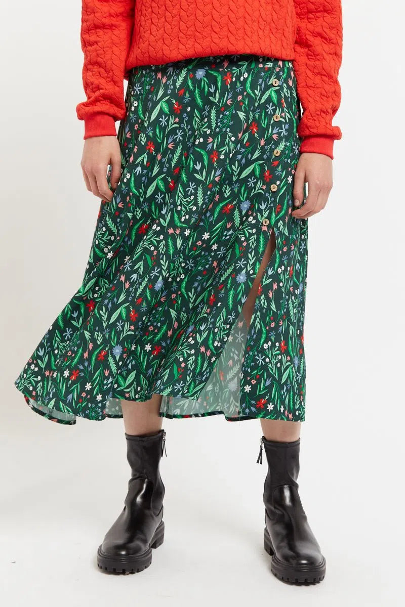Louche Barney Folk Floral Print Midi Skirt in Multi - Front