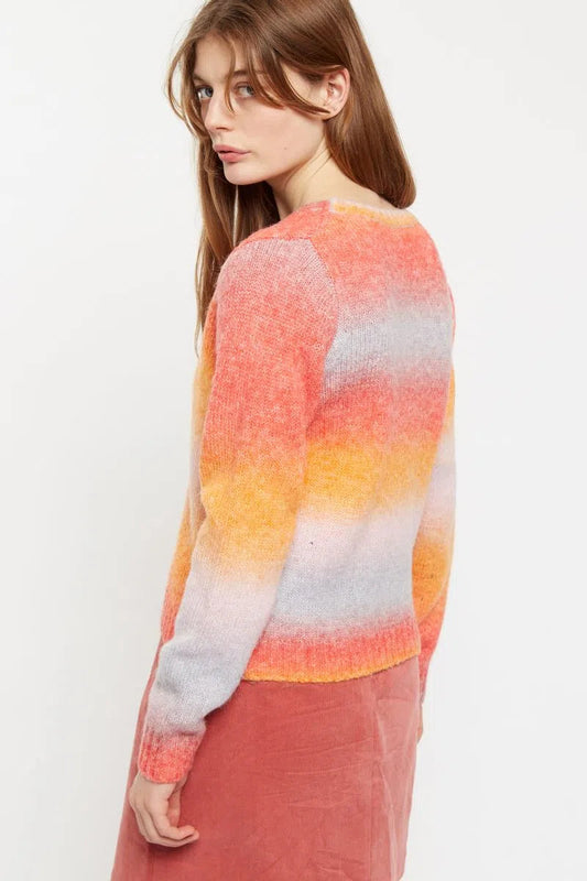 Louche Thao V Neck Space Dyed Cardigan in Orange