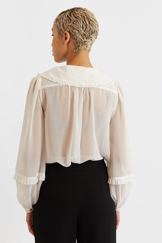 Louche Tuppence Statement Collar Long Sleeve Blouse White