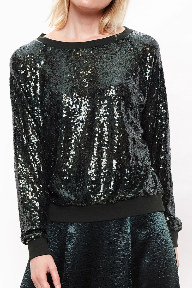 Louche Ulla Sequin Sweatshirt Green - Front