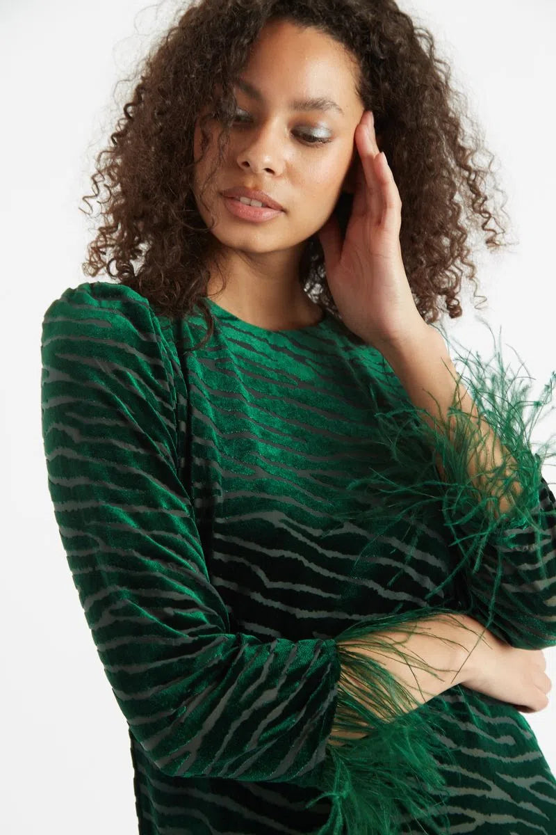 louche green dress Louche Nadine Roaring Daisy Print Square Neck Balloon Sleeve Midi Dress