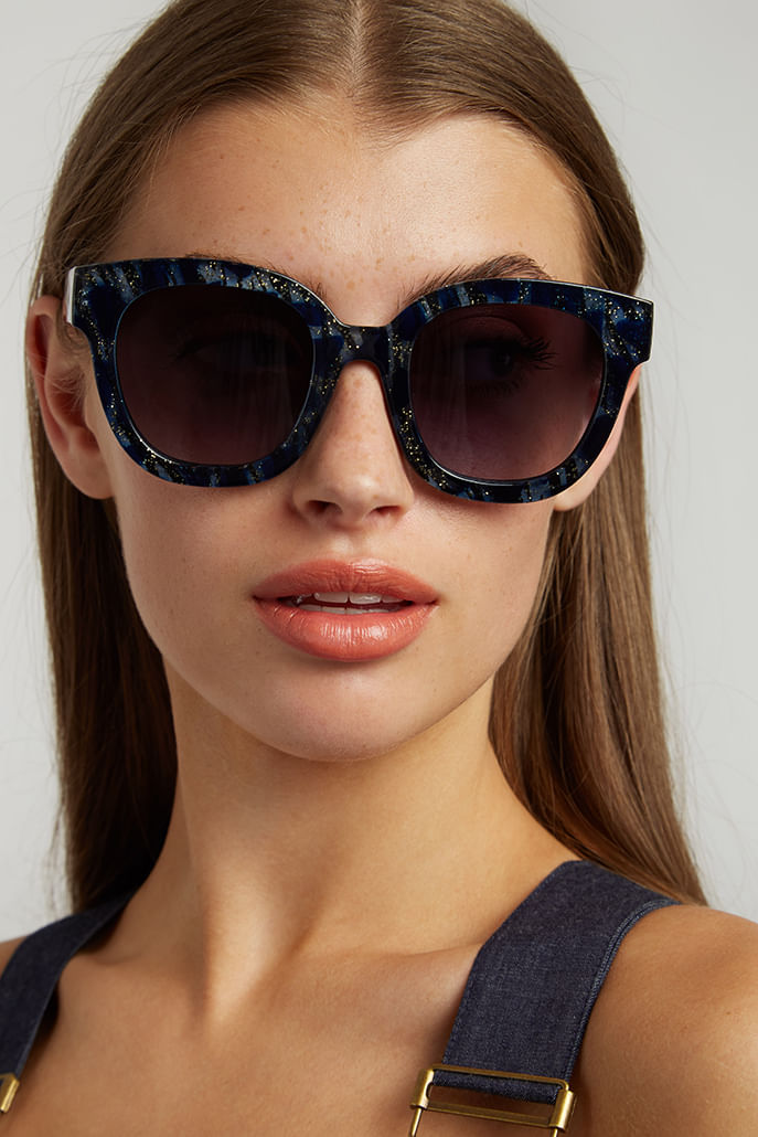 Louche Zabi Glitter Tortoise Shell Sunglasses Blue - Front