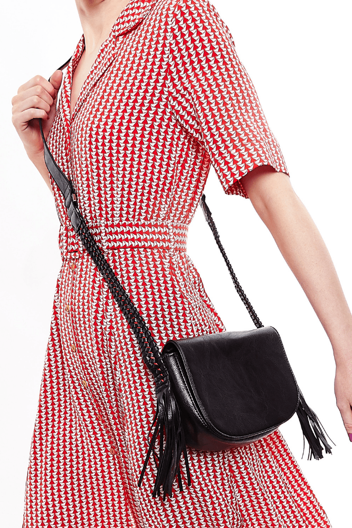 Louche Clay Saddle Bag With Tassel Detail - Front