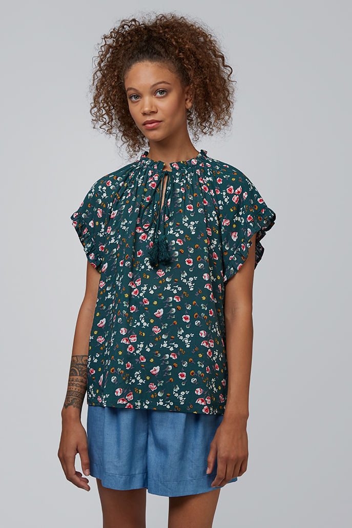 Evelina Viola Tie Neck Frill Top