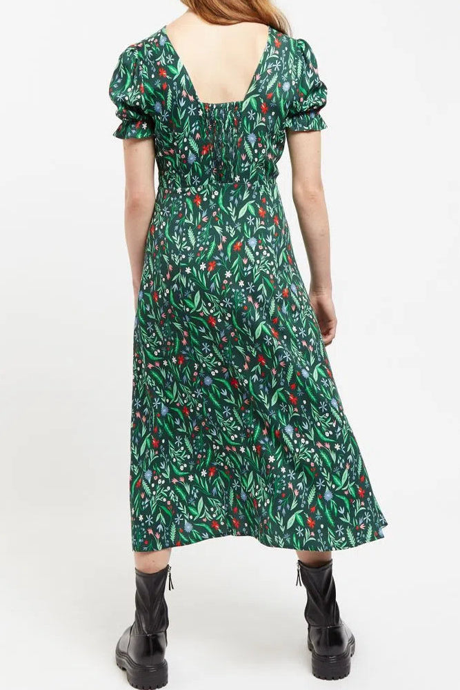 Louche Flo Folk Floral Print Puff Sleeve Midi Dress Louche Flo Folk Floral Print Puff Sleeve Midi Dress
