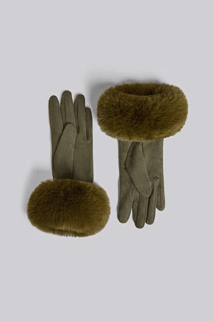 Jade Faux Suede Fur Cuffed Touch Screen Glove
