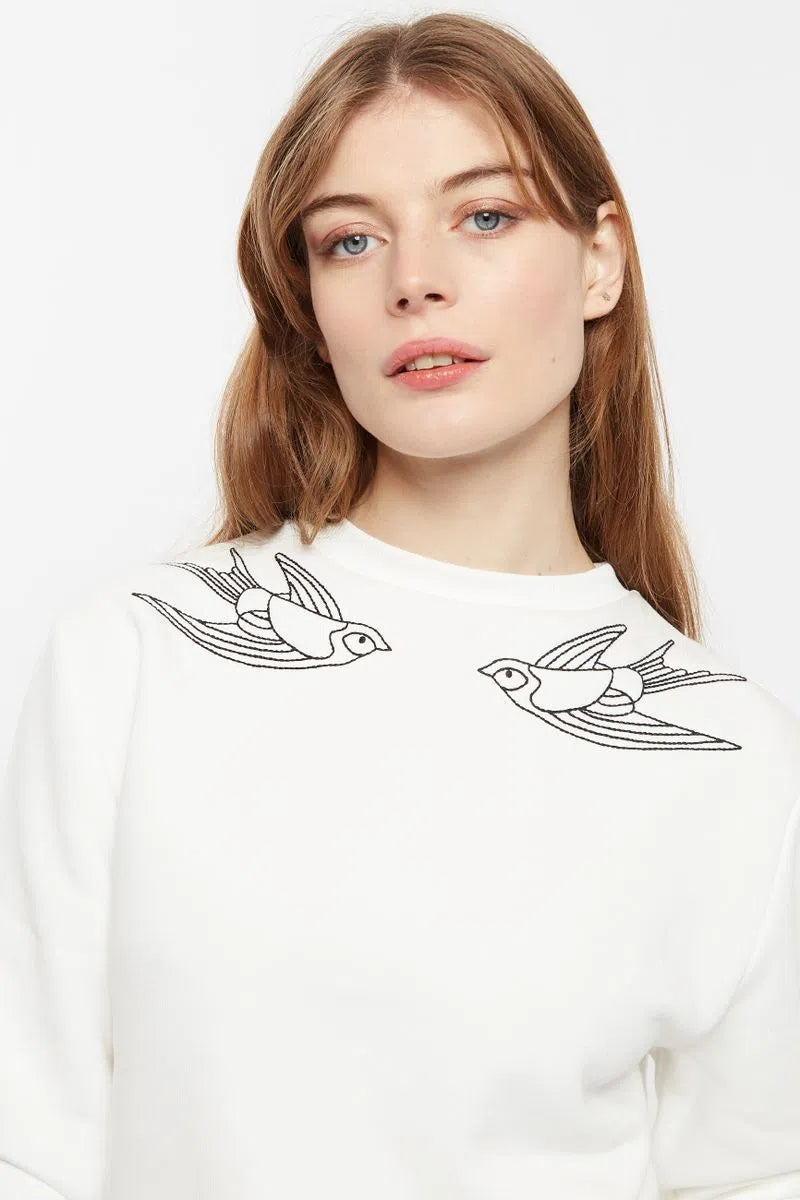 Louche Jan Peace Embroidered Brushed Back in White