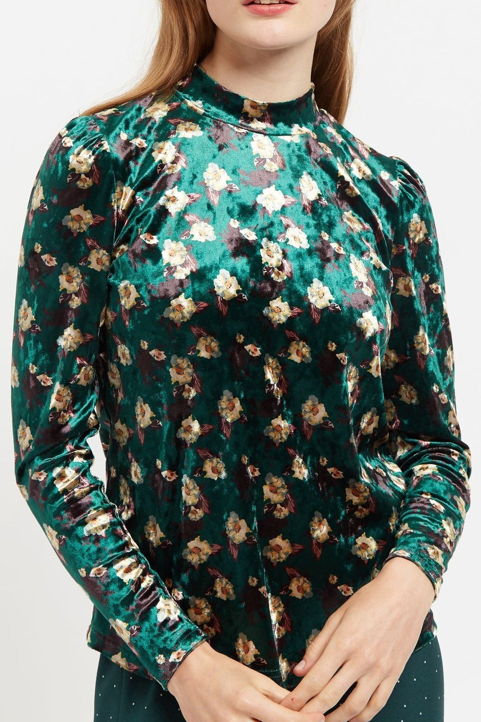Kirstine Paint Brush Print Velvet Long Sleeve Top