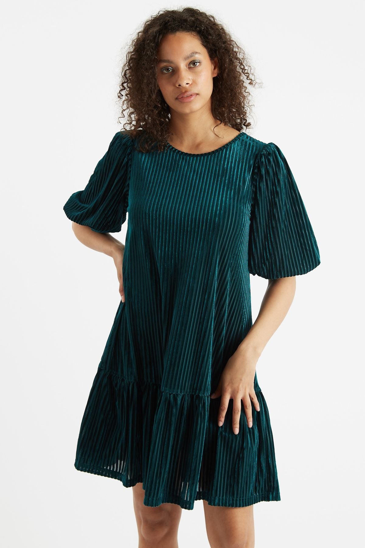 Meloe Velvet Stripe Tiered Mini Dress