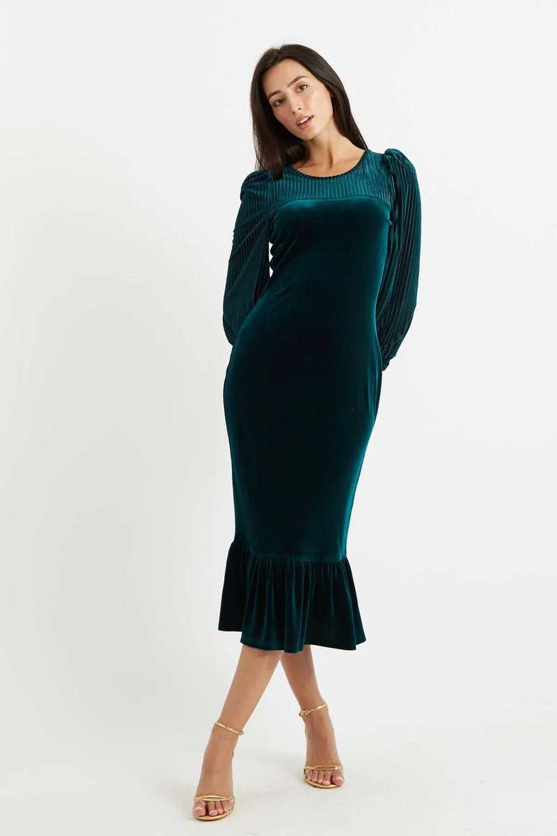 Louche Mouna Velvet Stripe Midi Dress - Front