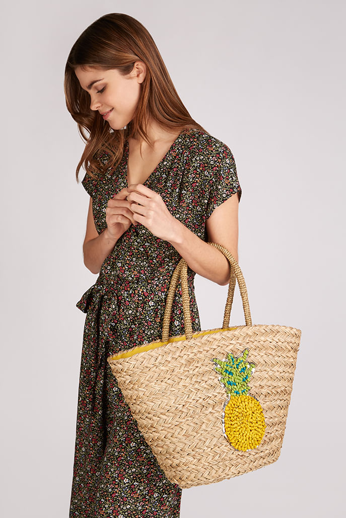 Louche Tilde Straw Bag With Pineapple - Front